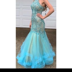 Blue Mermaid Beaded Prom Dress Size 2
